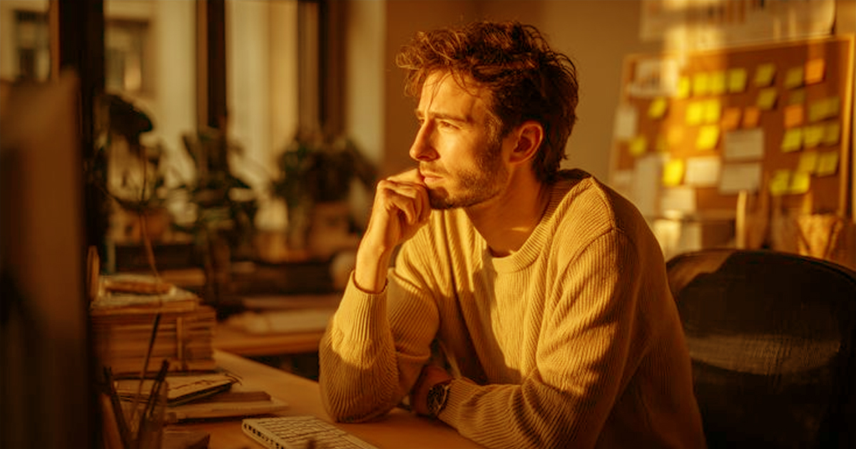 Professional video producer planning a project at a desk during the pre-production phase of a video production workflow.