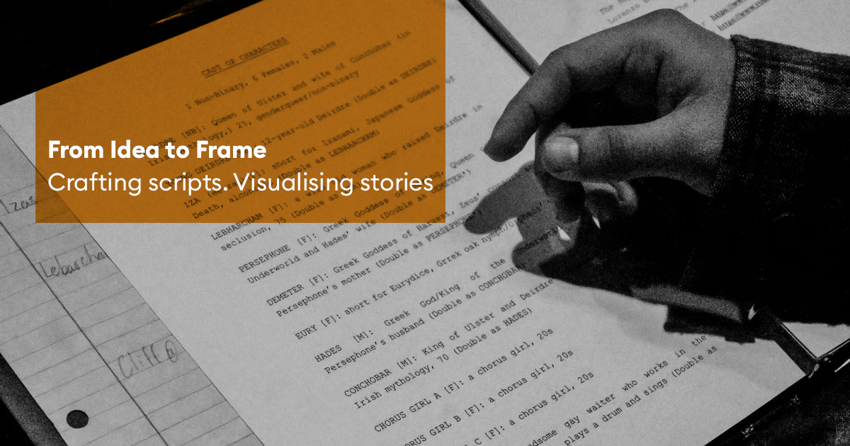 A close-up of a person reviewing and annotating a script document, representing scriptwriting, story development, and pre-production planning in the video production process.
