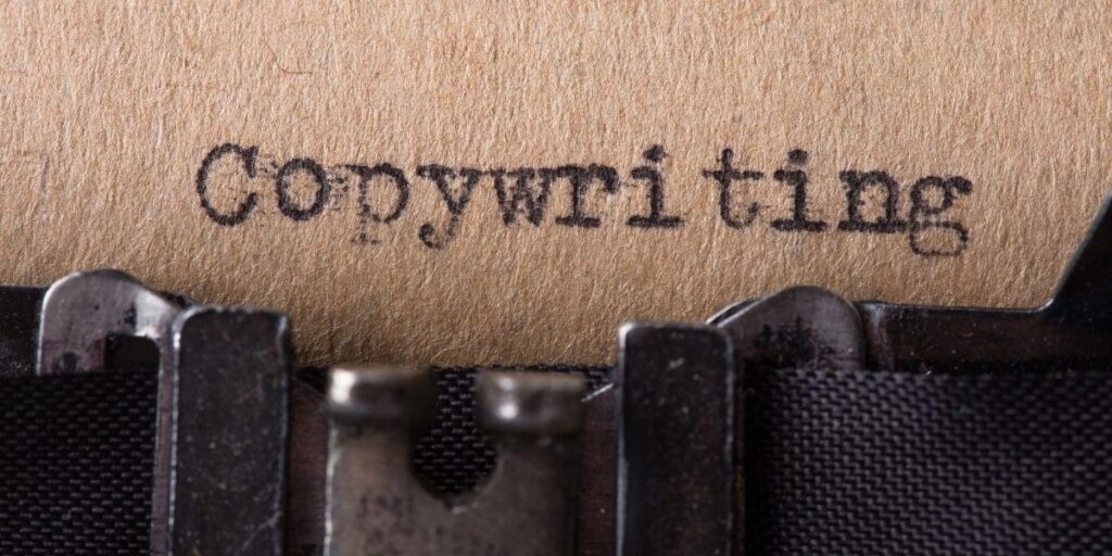 A close-up image of the word “Copywriting” typed on paper using a vintage typewriter. The visual symbolizes the craft of writing persuasive and impactful content for marketing, branding, and communication.